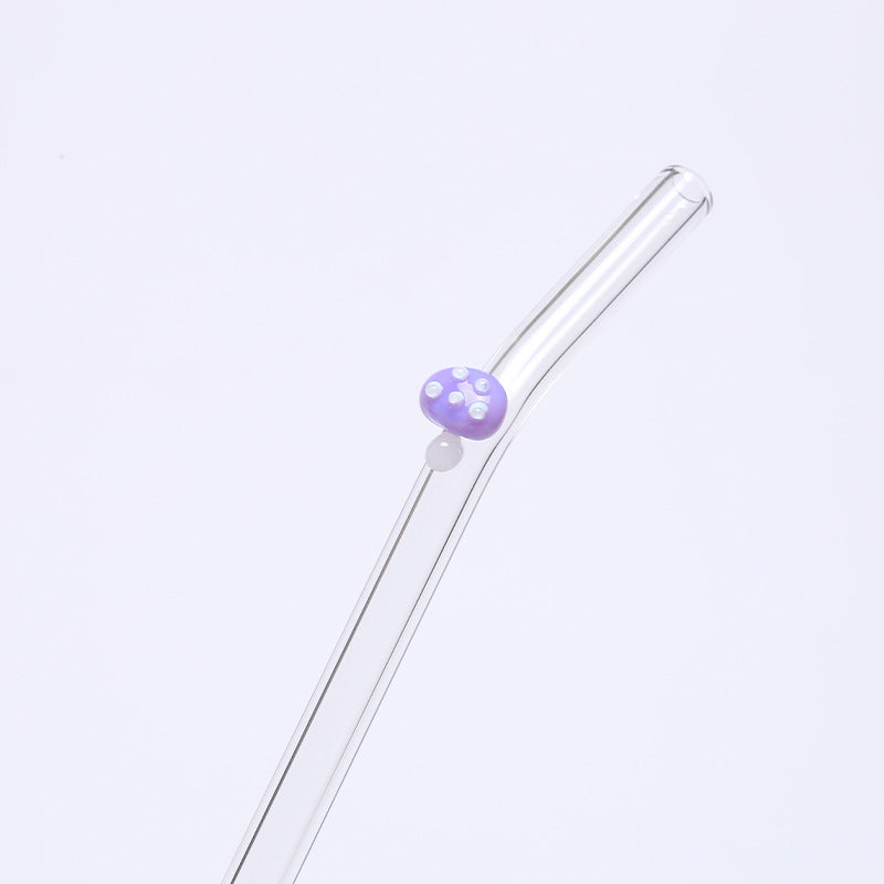 Wholesale Creative Colored Mushroom Glass High Borosilicate Glass Straws